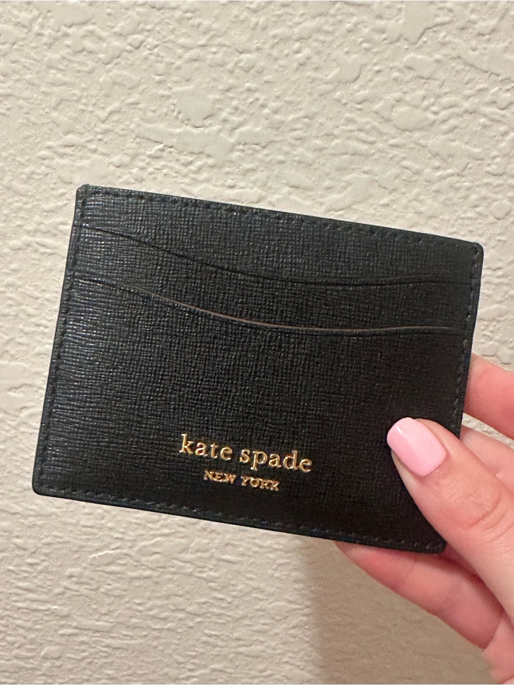 kate spade Black Leather Slim Card Case with Gold Logo
